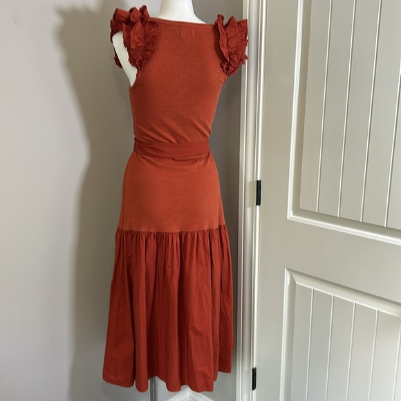 Nation Everleigh Frilly Dress Cayenne Red Orange poplin flutter sleeve Sz XS - Picture 10 of 14